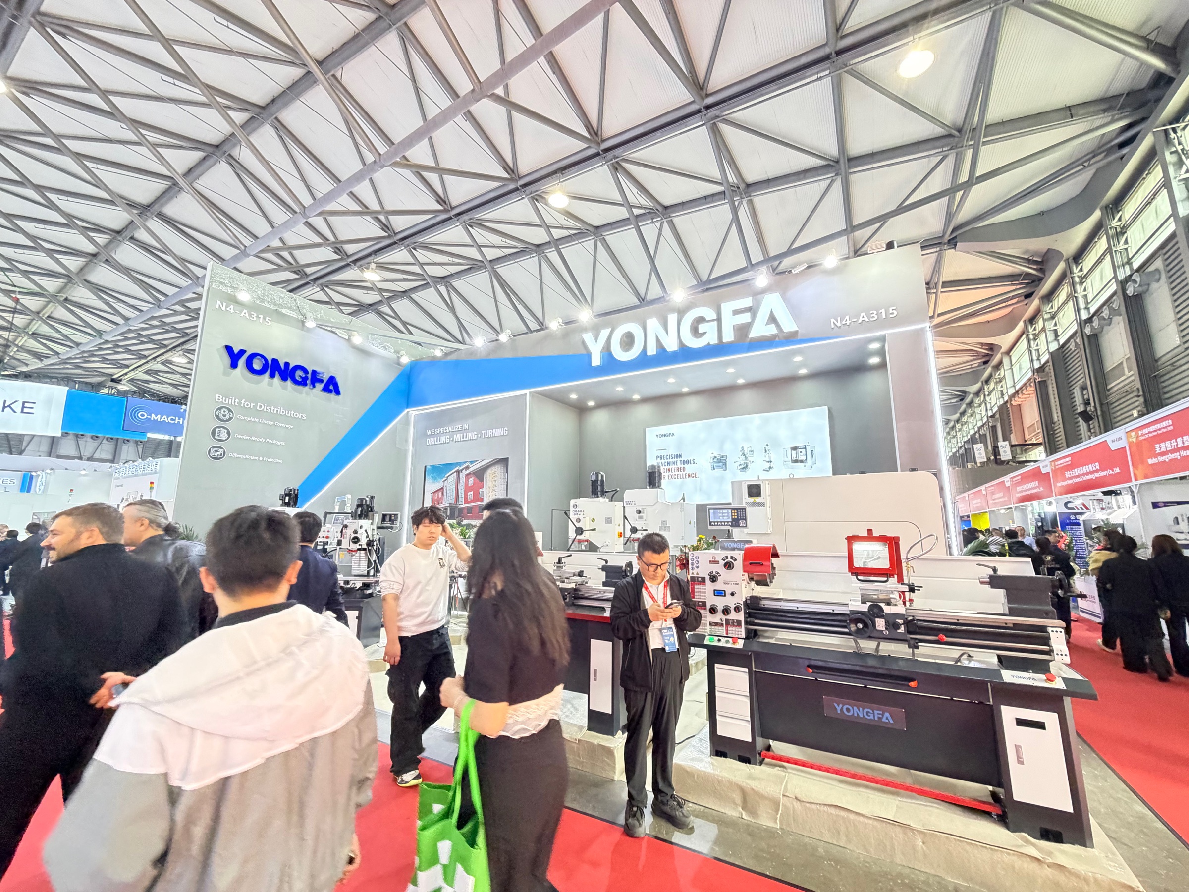 Wide view of the complete YONGFA machine tool stand at CCMT Shanghai